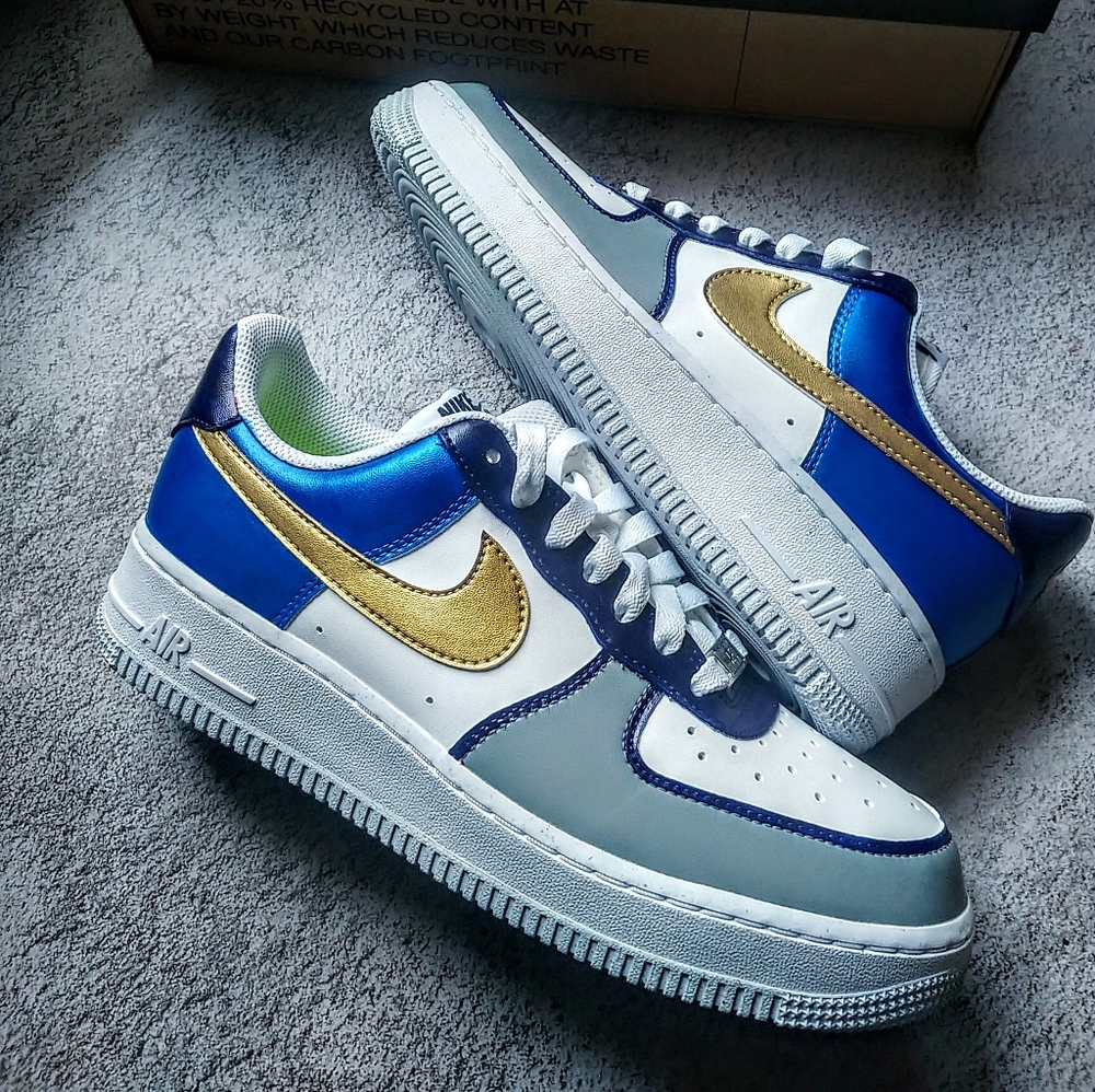 Custom Nike Air Force 1 '07 "Next Nature" Women’s Size 7.5 Blue Gray Gold White